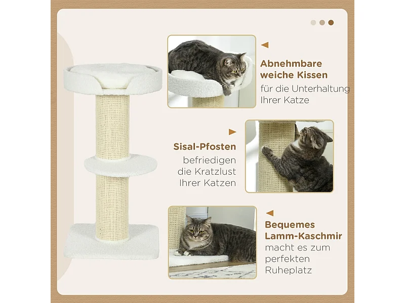 Tiragraffi con piattaforma, sisal, peluche, lana d'agnello, beige (45x45x91 cm)