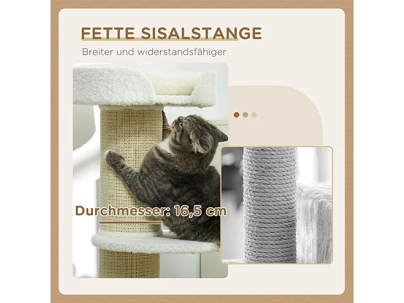 Tiragraffi con piattaforma, sisal, peluche, lana d'agnello, beige (45x45x91 cm)