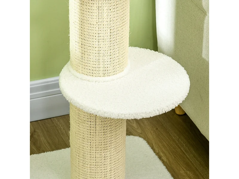 Tiragraffi con piattaforma, sisal, peluche, lana d'agnello, beige (45x45x91 cm)