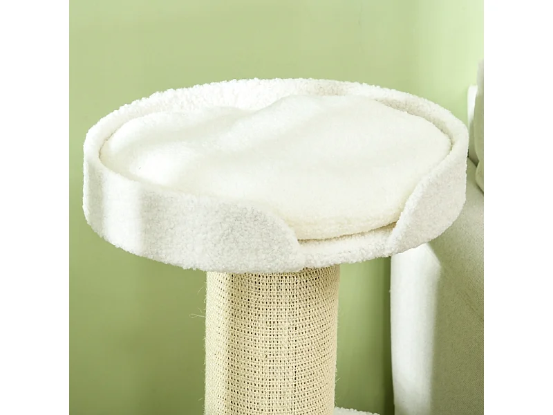 Tiragraffi con piattaforma, sisal, peluche, lana d'agnello, beige (45x45x91 cm)