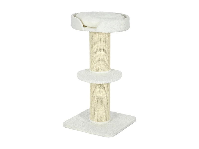 Tiragraffi con piattaforma, sisal, peluche, lana d'agnello, beige (45x45x91 cm)