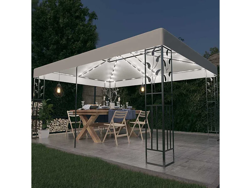 Gazebo con doppio tetto e luci LED 3x4 m Bianco