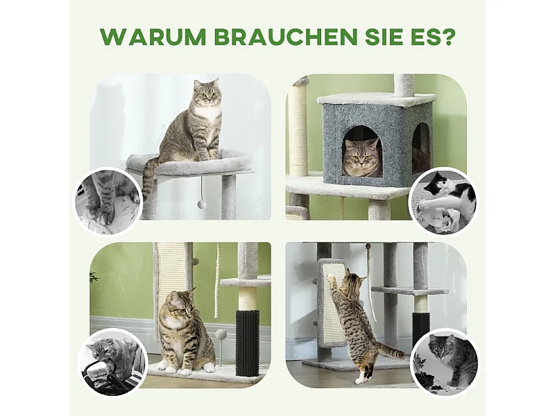 Tiragraffi con Kratzpfosten, casetta, piattaforma e accessori, legno, grigio chiaro, (55x44x132 cm)