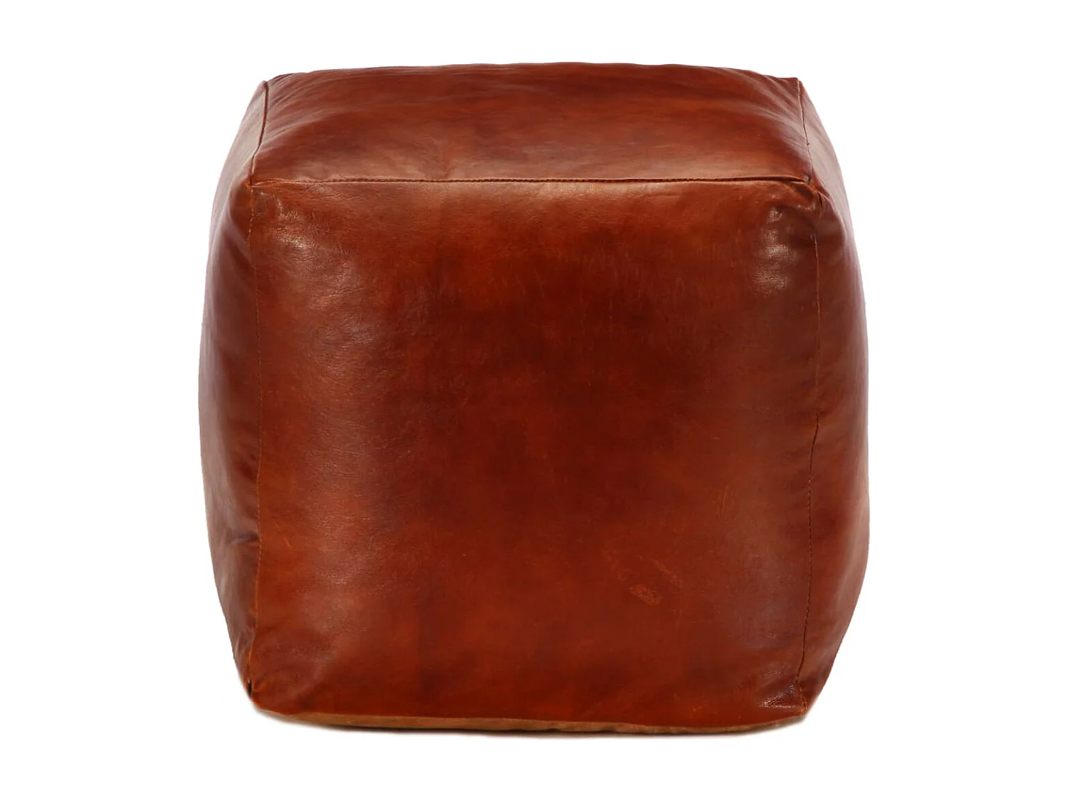 Pouf 40 x 40 x 40 cm Brun roux Cuir véritable de chèvre