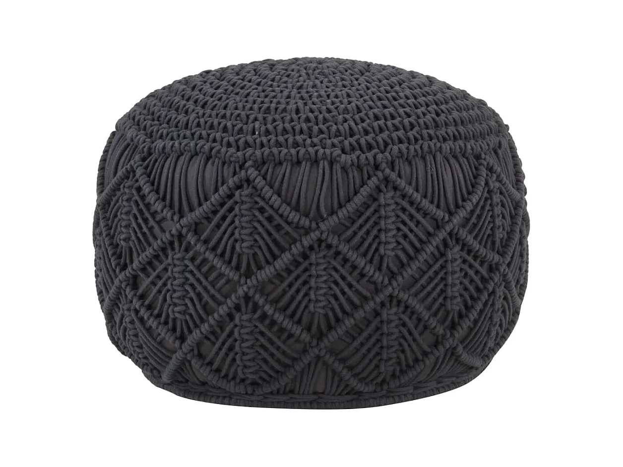 Handgemaakte macramé poef antraciet 45x30 cm katoen