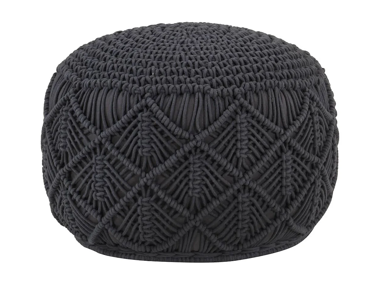 Pouf in macramè fatto a mano antracite 45x30 cm cotone