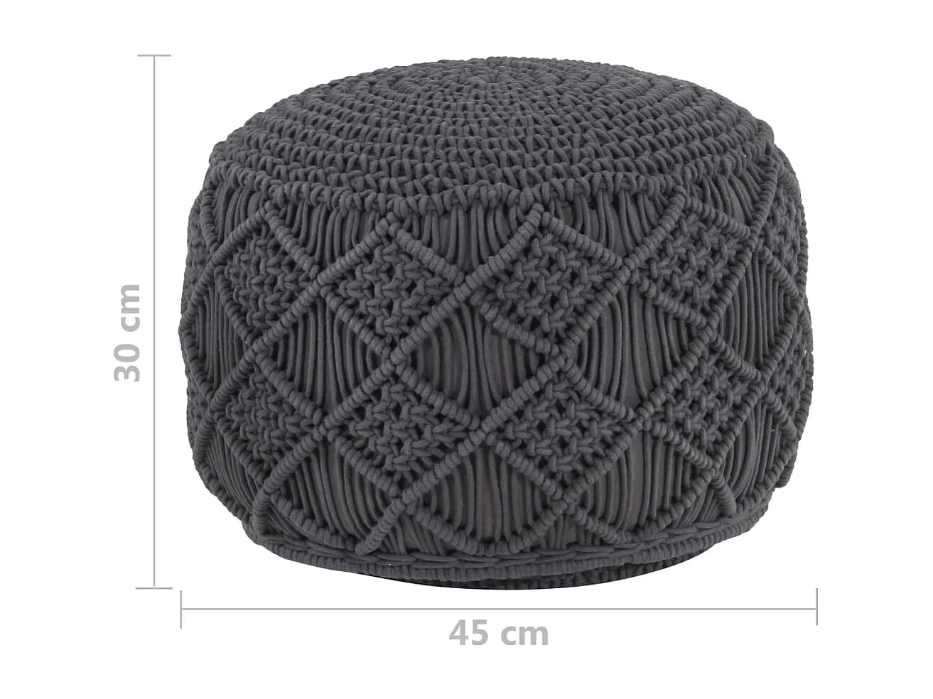 Pouf in macramè fatto a mano antracite 45x30 cm cotone