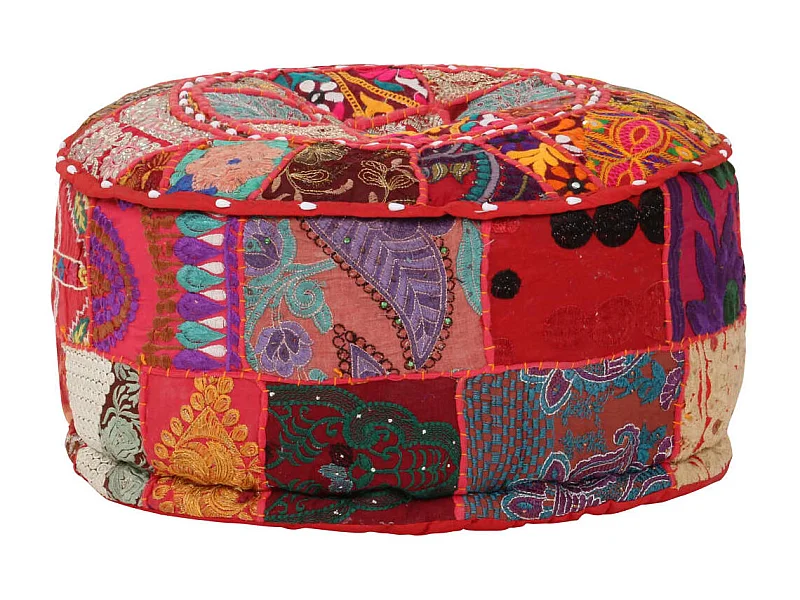 Handgemaakte ronde katoenen poef 40 x 20 cm rood