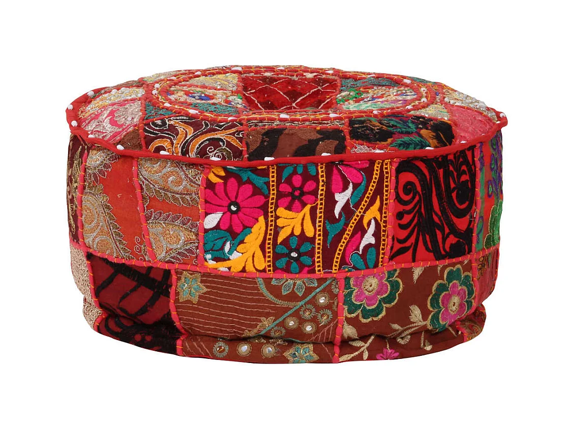 Handgemaakte ronde katoenen poef 40 x 20 cm rood