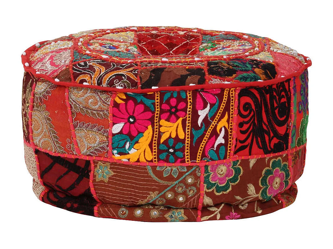 Puf redondo de algodón hecho a mano 40 x 20 cm rojo