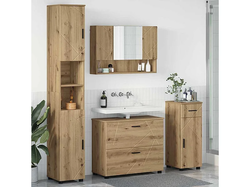 Set di mobili da bagno 4 pezzi, rovere lavorato a mano