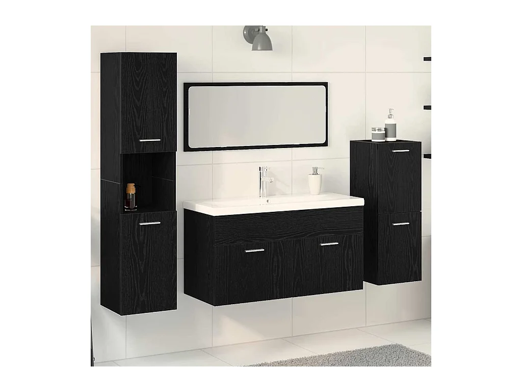 Ensemble de mobilier de salle de bain 4 pcs Chêne noir