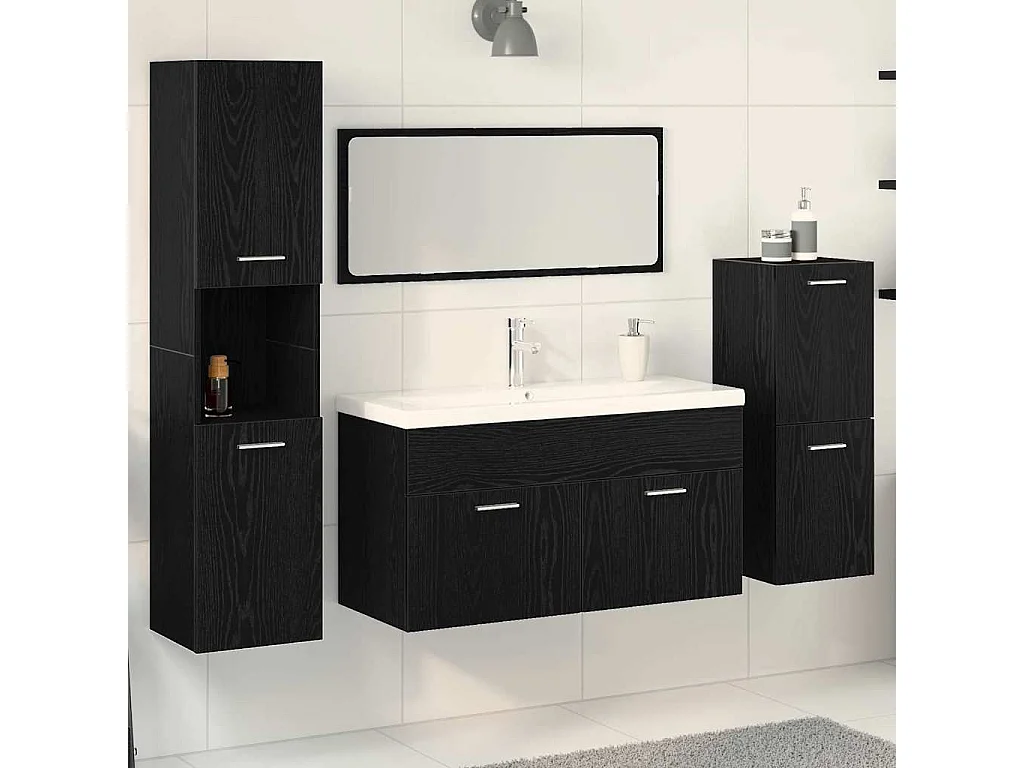Ensemble de mobilier de salle de bain 4 pcs Chêne noir