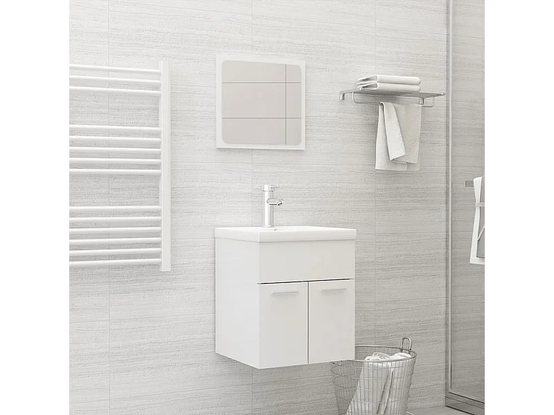 Set di mobili da bagno in truciolato bianco lucido
