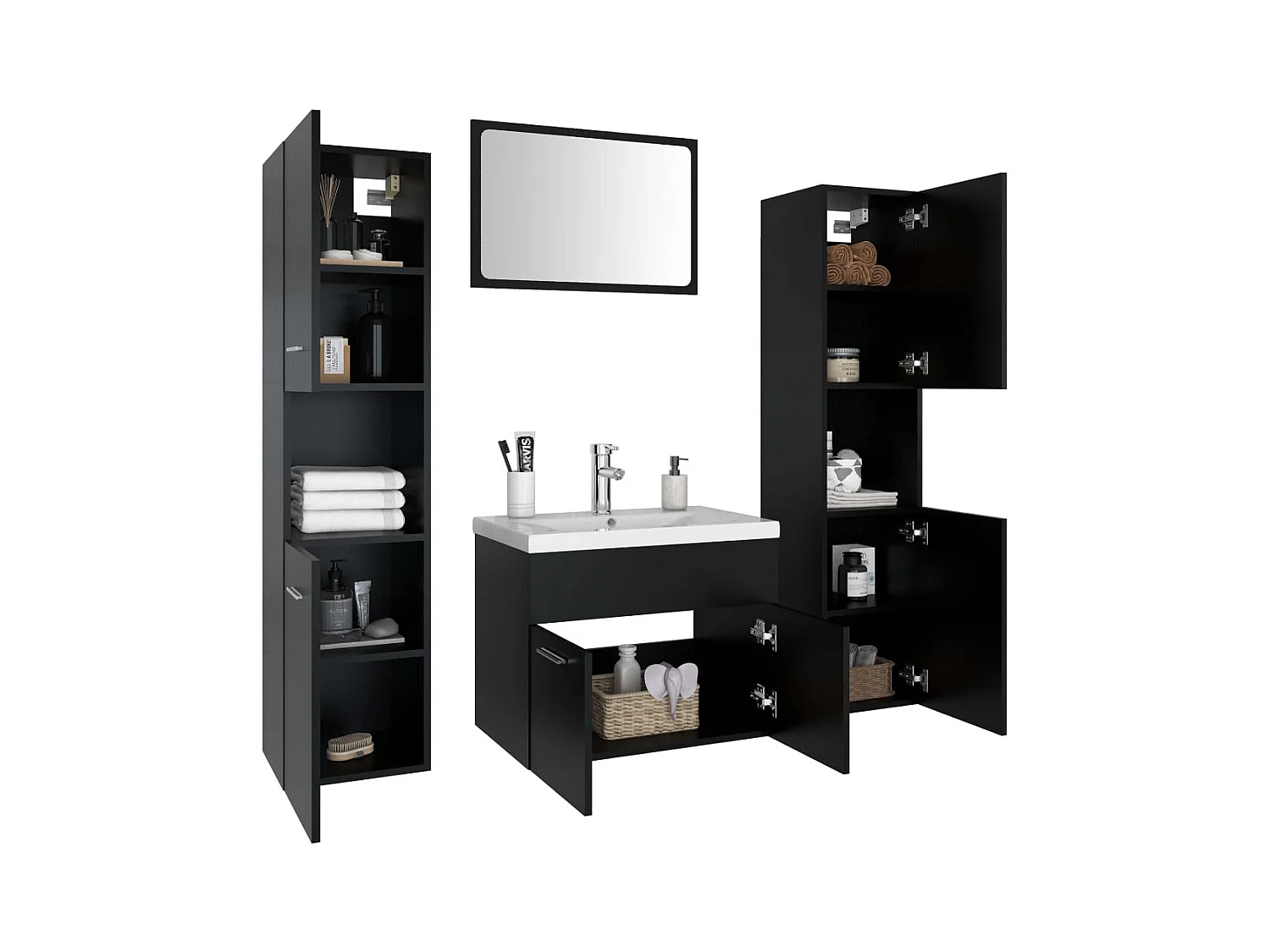Zwarte spaanplaat badkamermeubelset
