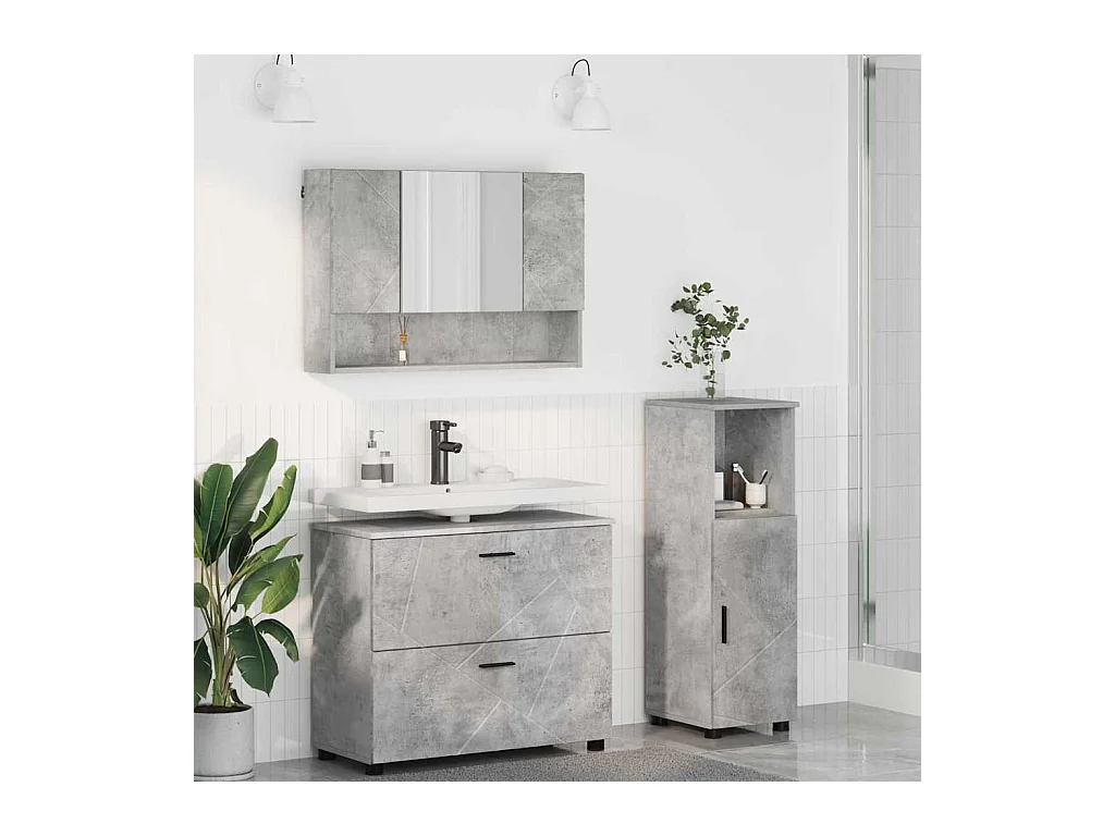 Ensemble de mobilier de salle de bain 3 pcs Gris béton