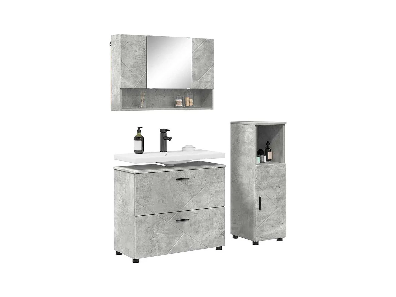 Ensemble de mobilier de salle de bain 3 pcs Gris béton