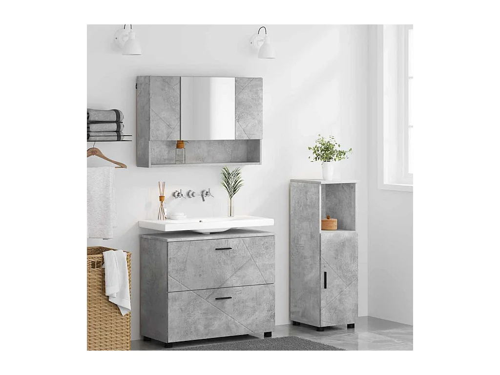 Ensemble de mobilier de salle de bain 3 pcs Gris béton