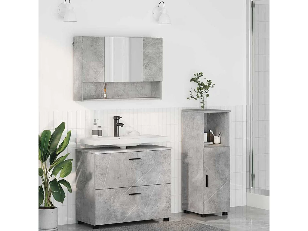 Ensemble de mobilier de salle de bain 3 pcs Gris béton