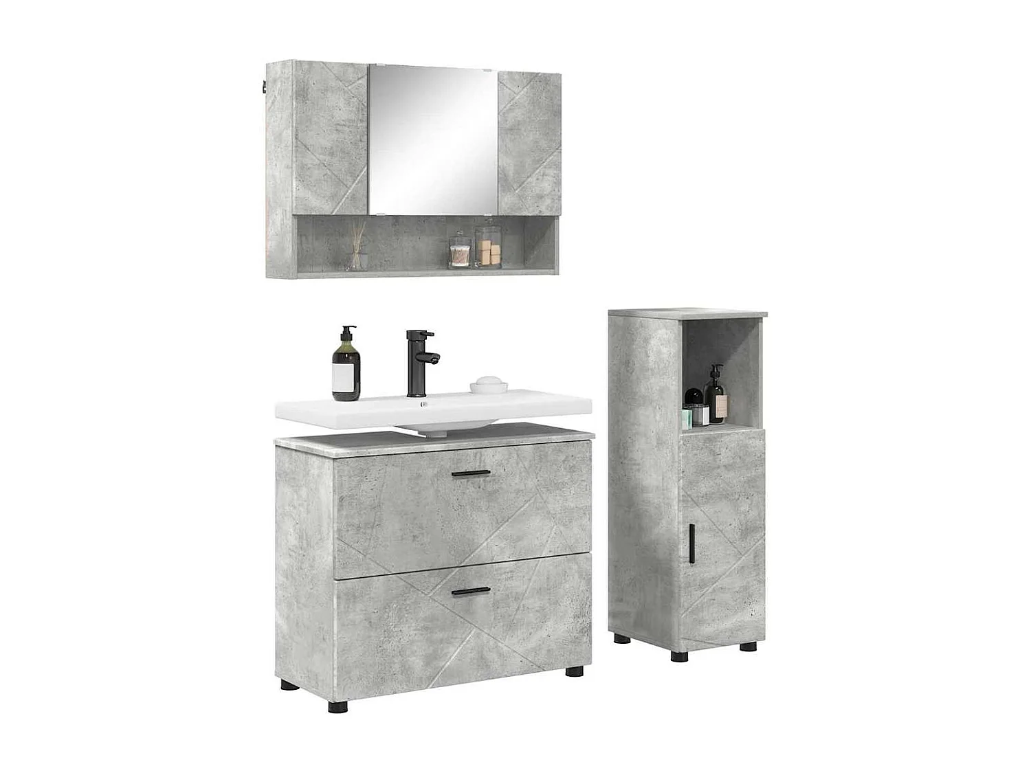 Ensemble de mobilier de salle de bain 3 pcs Gris béton