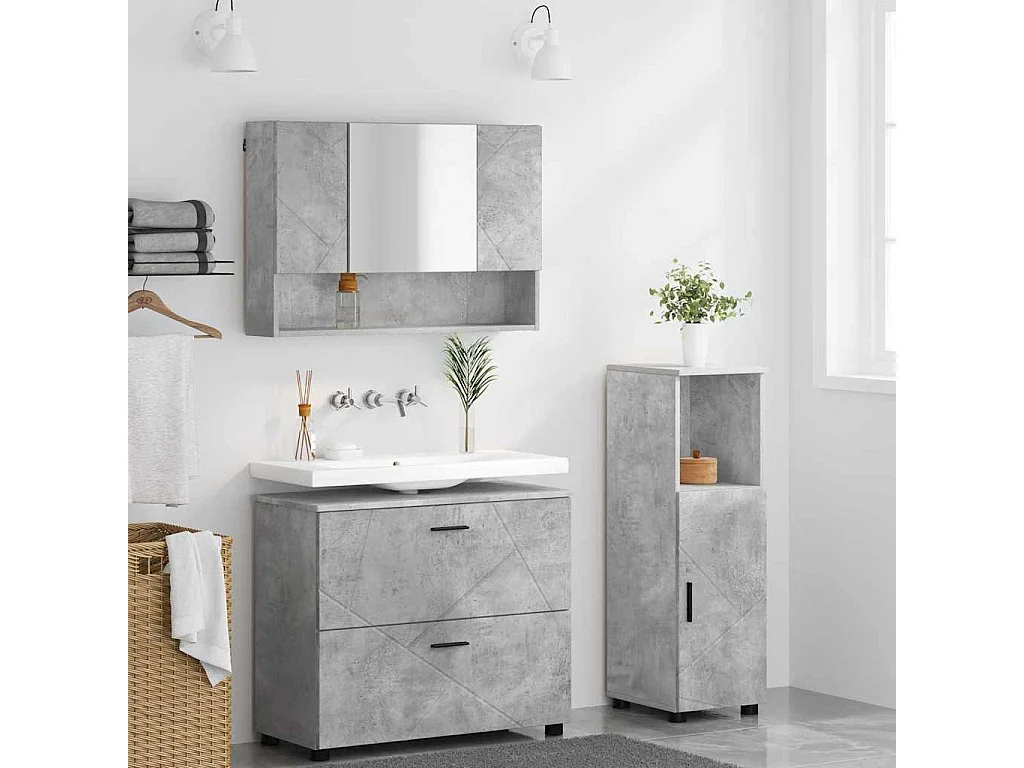 Ensemble de mobilier de salle de bain 3 pcs Gris béton