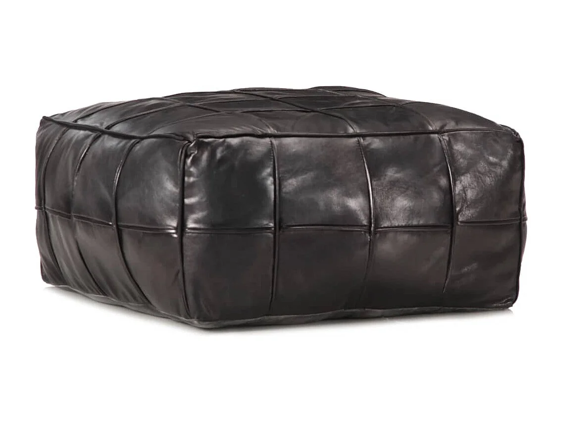 Pouf 60 x 60 x 30 cm Noir Cuir véritable de chèvre