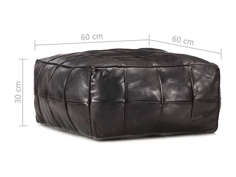 Pouf 60 x 60 x 30 cm Noir Cuir véritable de chèvre