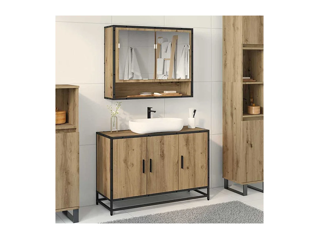 Mueble de baño con estante de roble hecho a mano