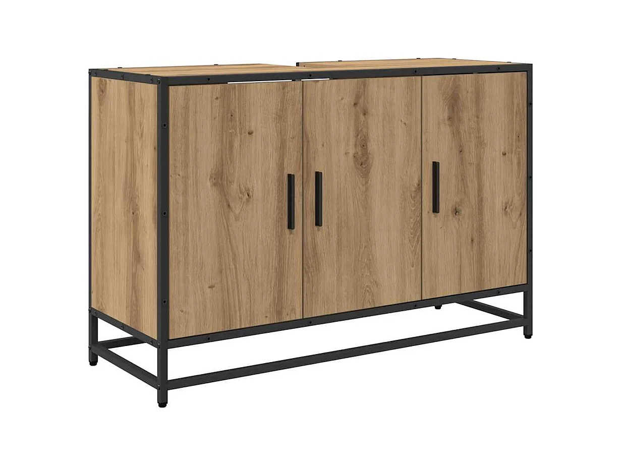 Mueble de baño con estante de roble hecho a mano