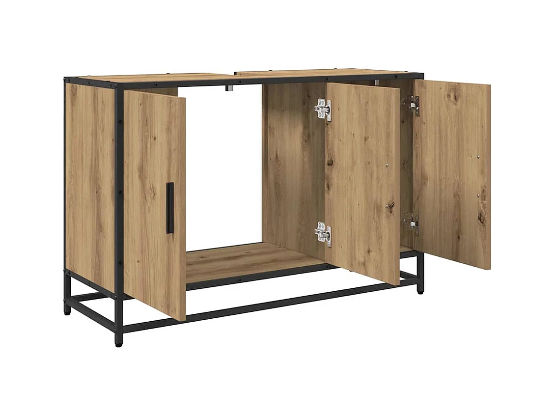 Mueble de baño con estante de roble hecho a mano