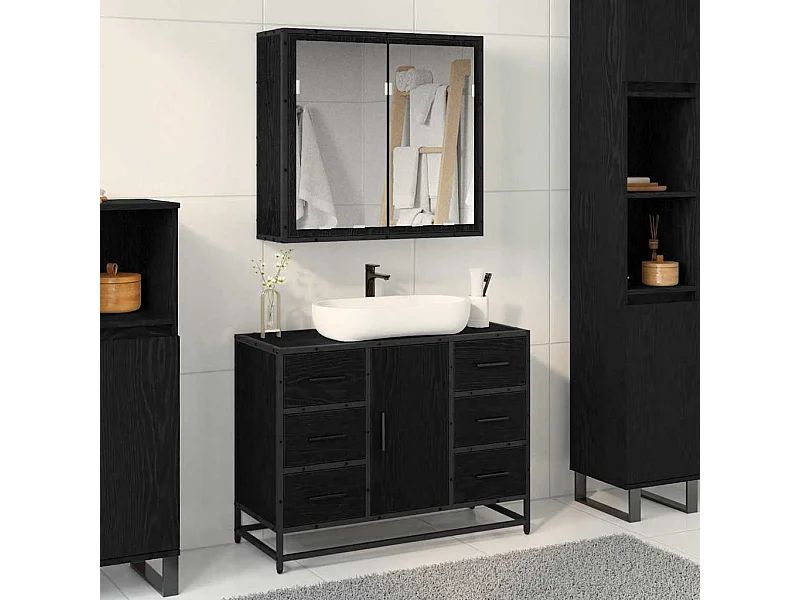 Ensemble de mobilier de salle de bain 2 pcs Chêne noir
