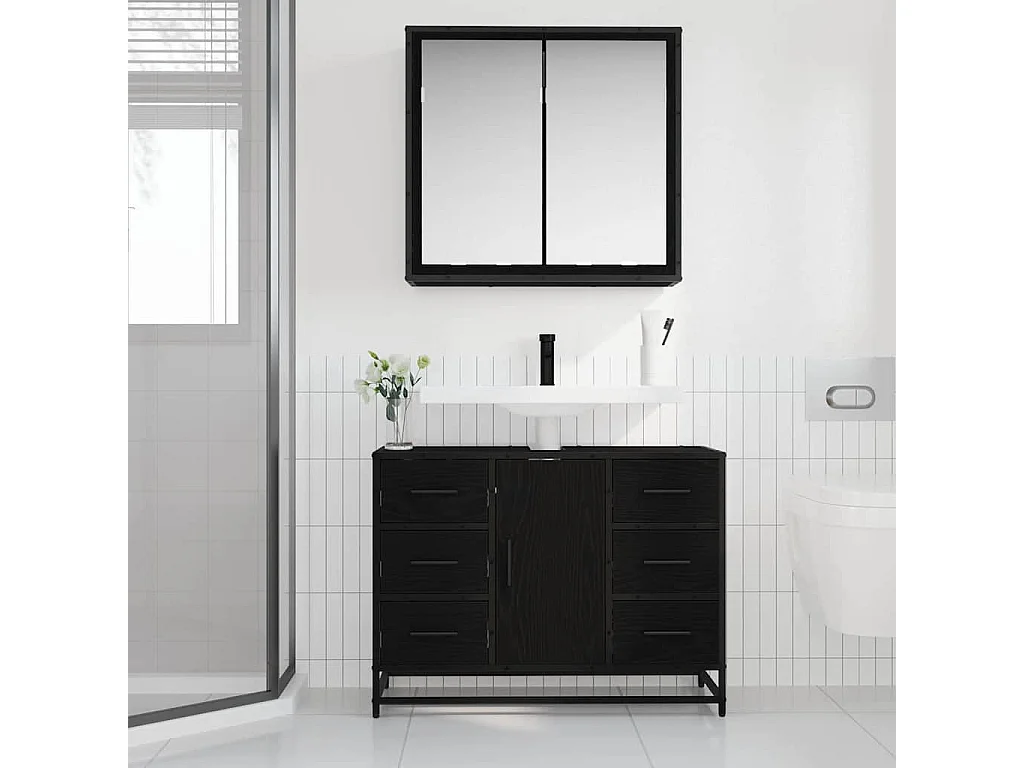 Ensemble de mobilier de salle de bain 2 pcs Chêne noir