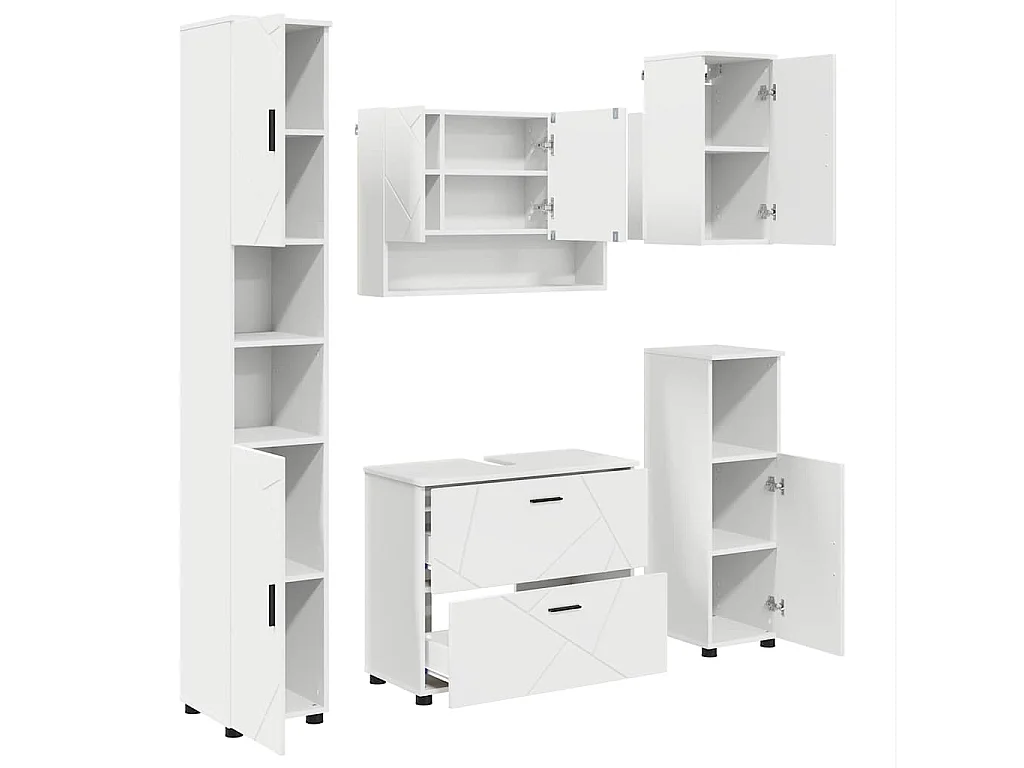 Set di mobili da bagno con cassetto 5 pezzi bianco