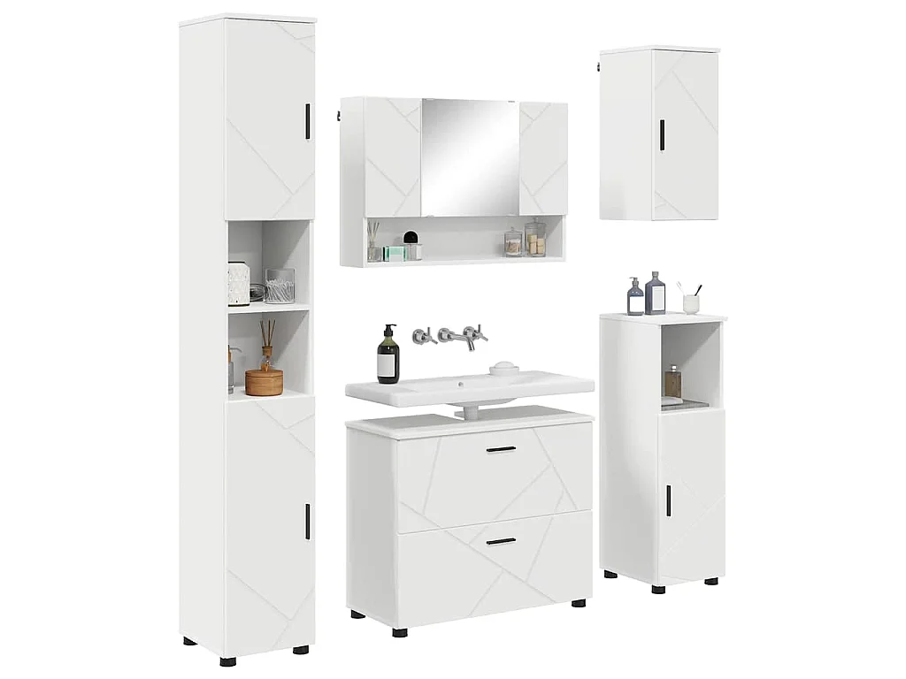 Set di mobili da bagno con cassetto 5 pezzi bianco