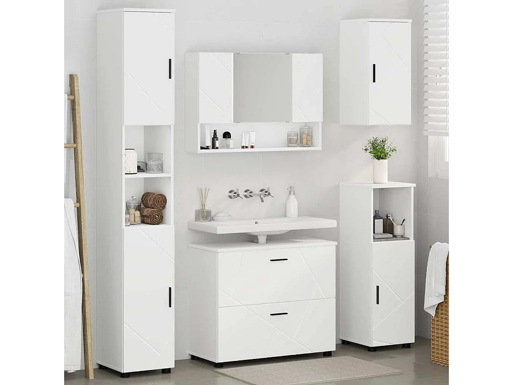 Set di mobili da bagno con cassetto 5 pezzi bianco