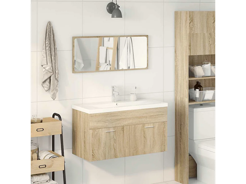 Conjunto de muebles de baño de 3 piezas roble sonoma