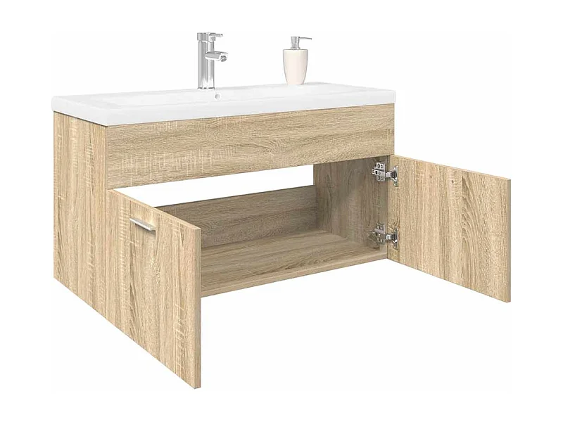 Mueble de baño con lavabo integrado en roble Sonoma