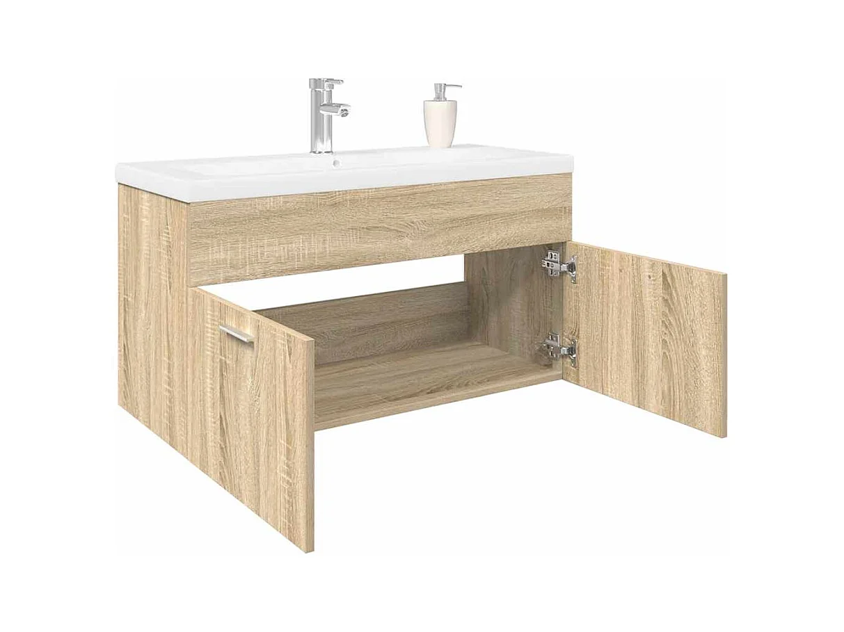 Mueble de baño con lavabo integrado en roble Sonoma
