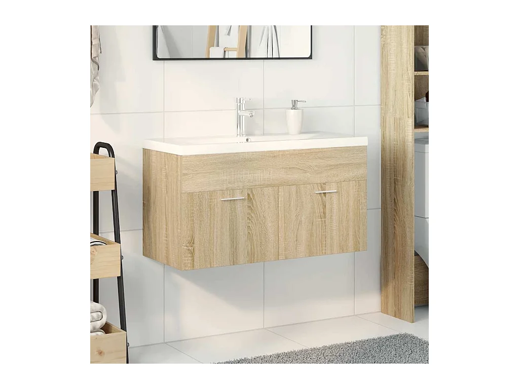 Mueble de baño con lavabo integrado en roble Sonoma