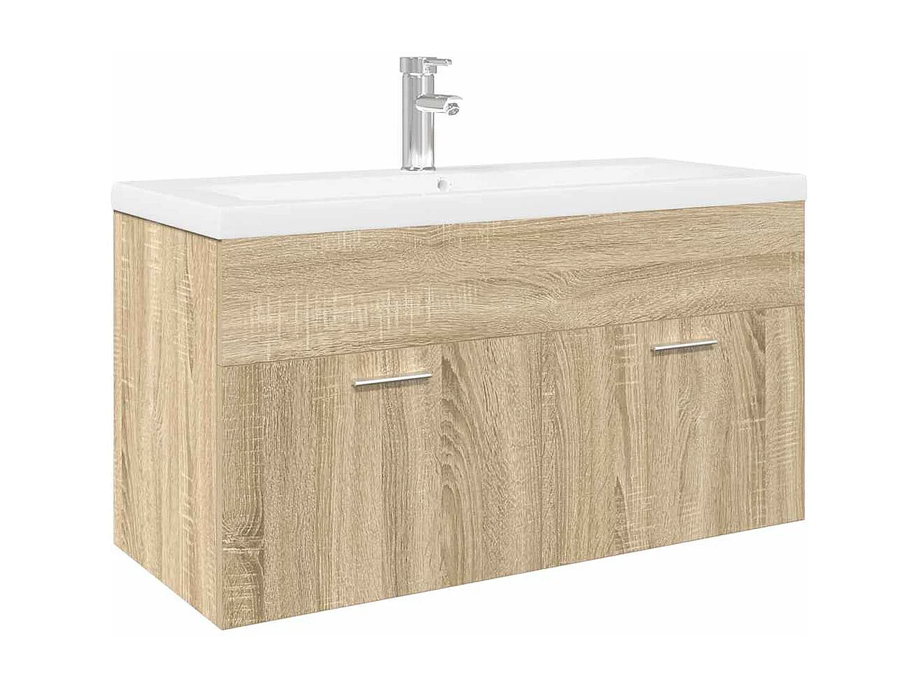 Badkamer wastafelmeubel en geïntegreerde wastafel in Sonoma eiken