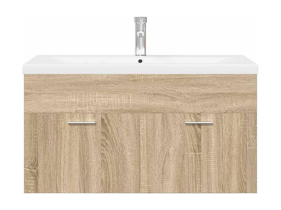 Badkamer wastafelmeubel en geïntegreerde wastafel in Sonoma eiken