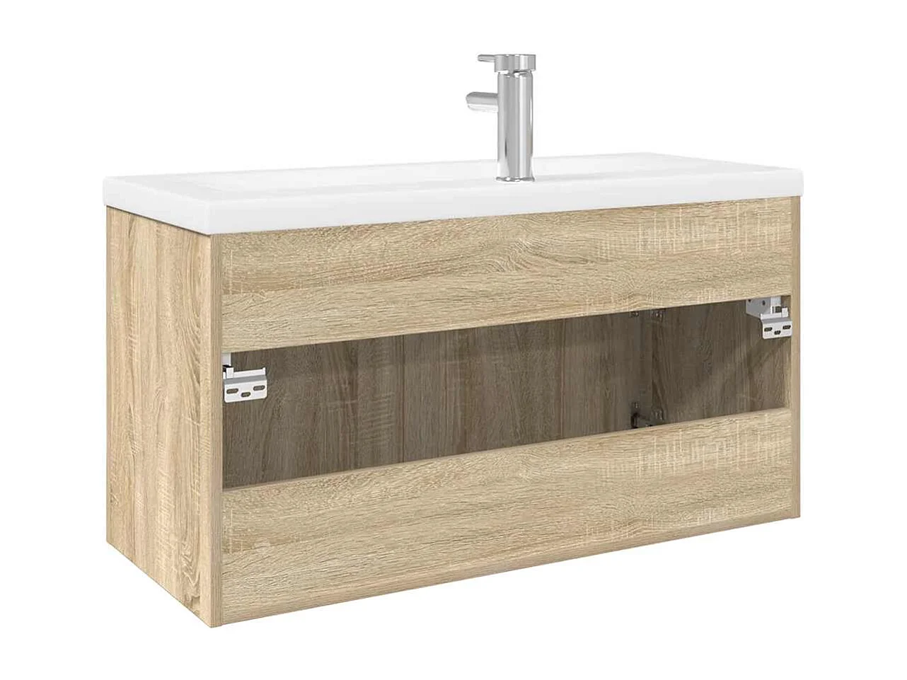 Badkamer wastafelmeubel en geïntegreerde wastafel in Sonoma eiken