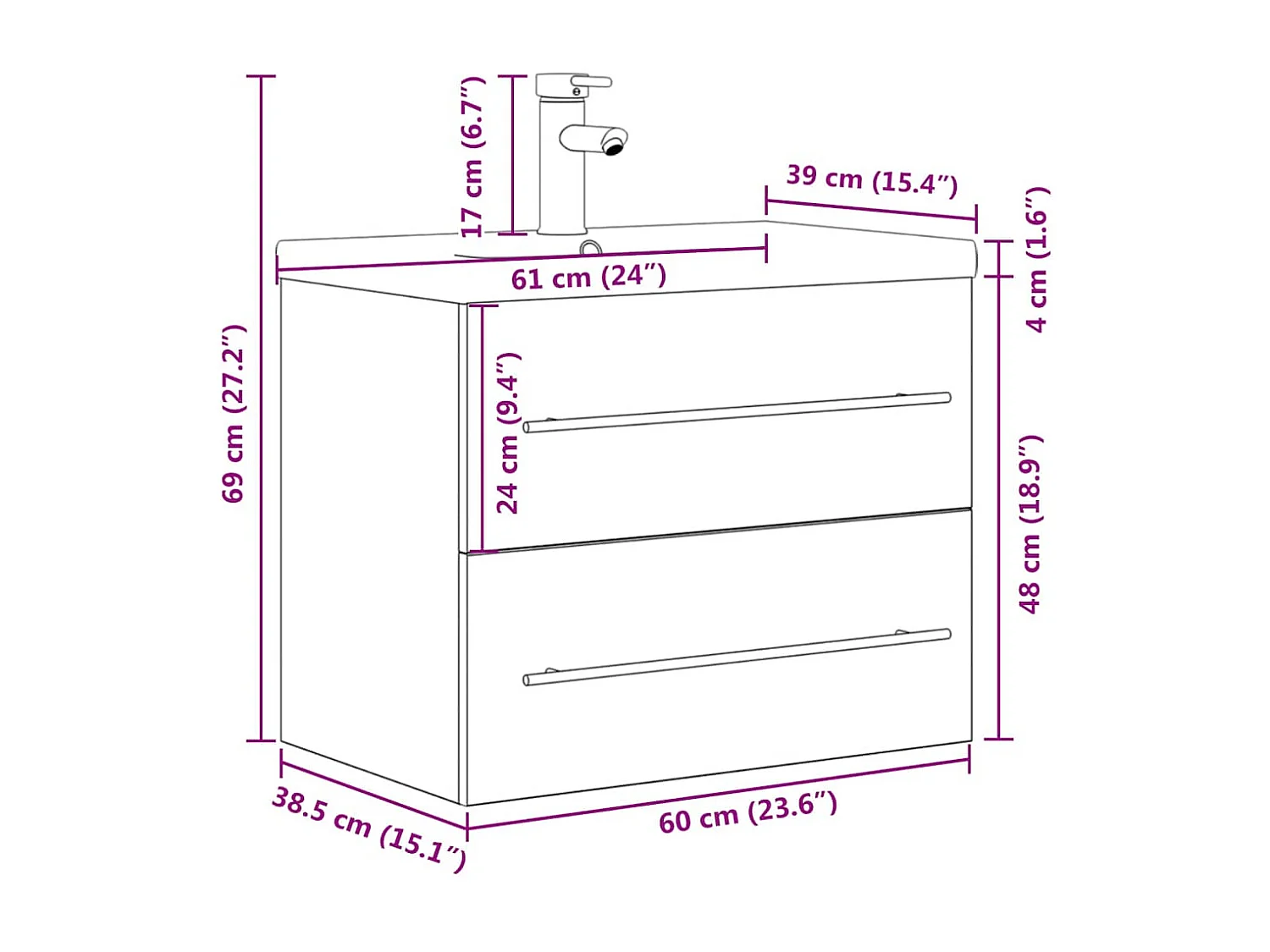 Set di mobili da bagno 2 pezzi grigio cemento