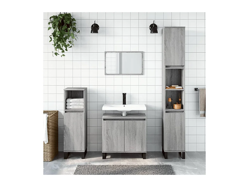 Ensemble d'armoires de salle de bain 3 pcs sonoma gris
