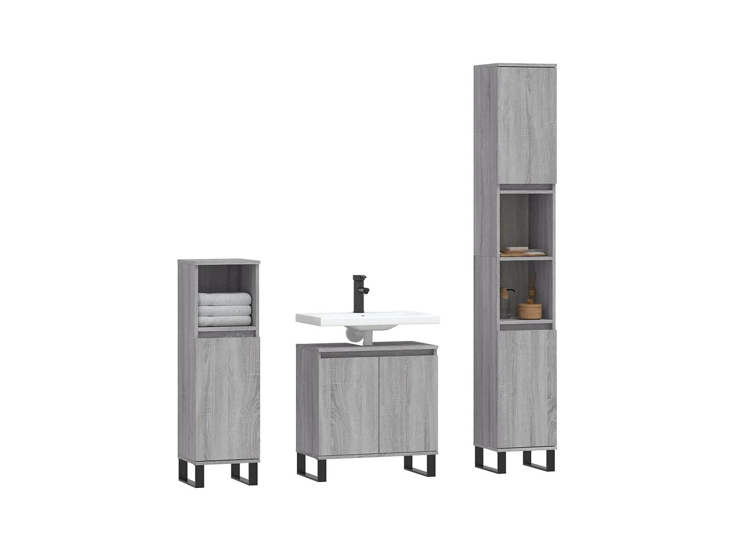 Ensemble d'armoires de salle de bain 3 pcs sonoma gris