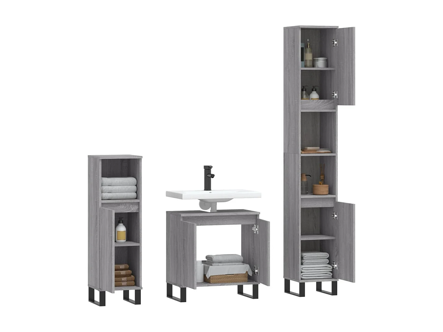 Ensemble d'armoires de salle de bain 3 pcs sonoma gris