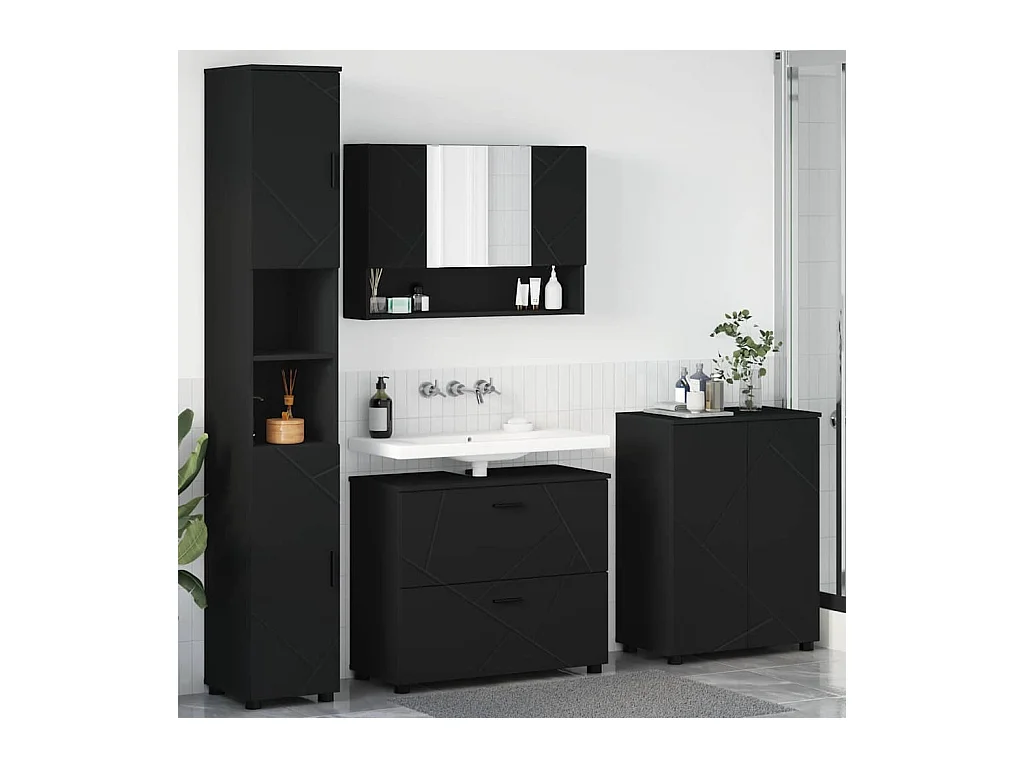 Ensemble de mobilier de salle de bain avec tiroir 4 pcs Noir