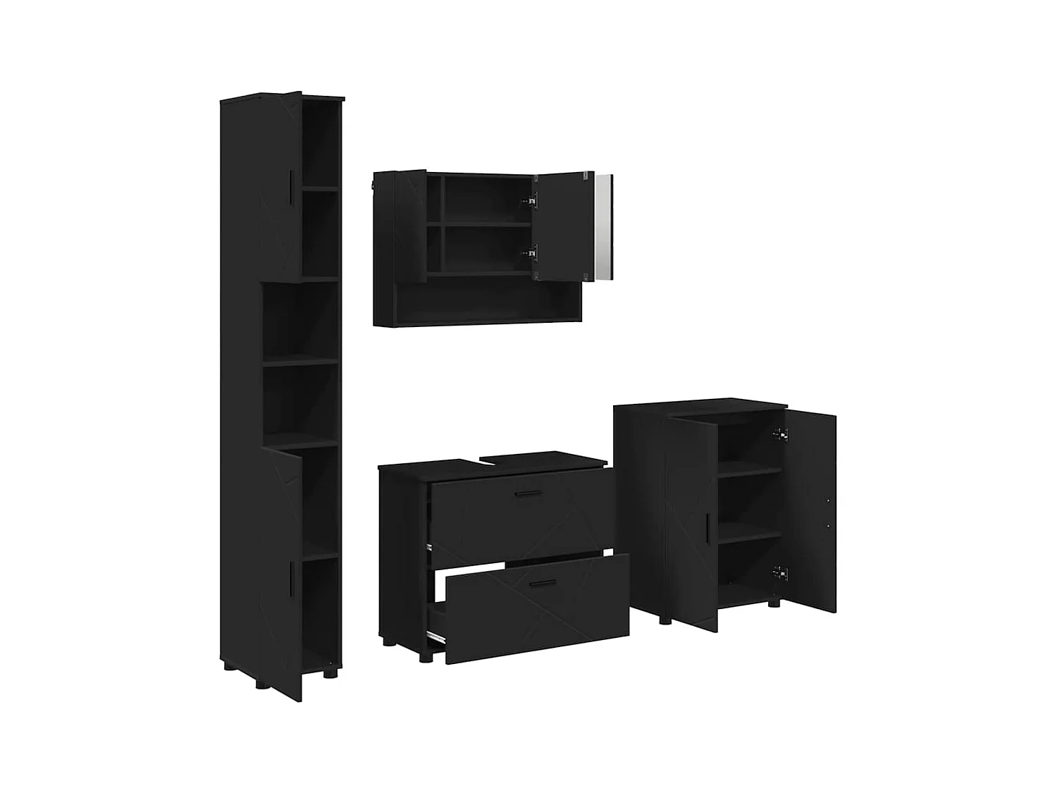 Ensemble de mobilier de salle de bain avec tiroir 4 pcs Noir