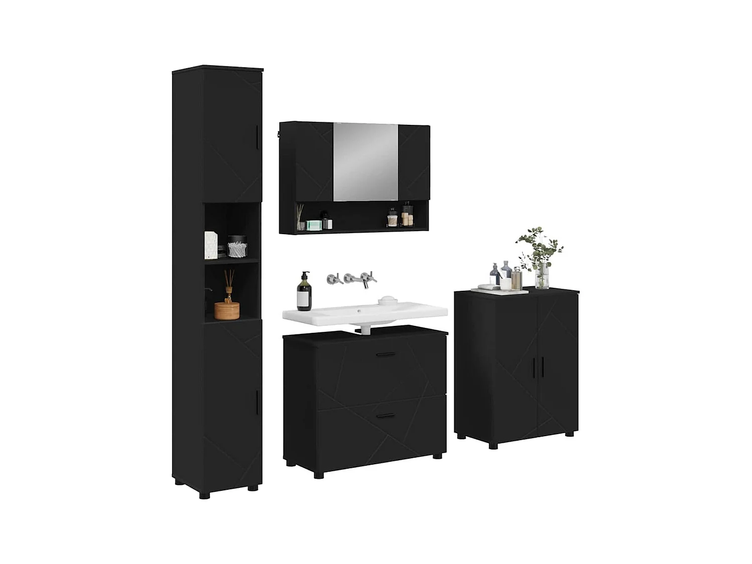 Ensemble de mobilier de salle de bain avec tiroir 4 pcs Noir