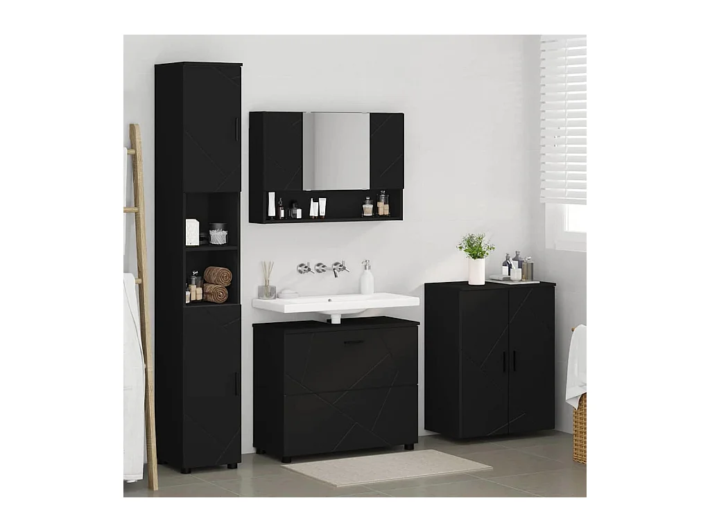 Ensemble de mobilier de salle de bain avec tiroir 4 pcs Noir